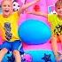 Huge Eggs Surprise Toys Challenge With Inflatable Slide For Vlad And Nikita