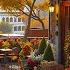 Harmonious Outdoor Cafe Atmosphere Sweet Autumn Jazz By The Balcon Falling Maple Leaves To Relax