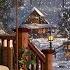 Winter Cozy Porch In Mountains With Bonfire Snow Falling Blizzard Sounds