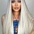 EASIHAIR Long Silver With Blonde Highlight Synthetic Wigs For Women Straight With Bangs Natural W