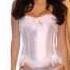 Jennifer In Catwalk On Her White Ruffles Trimmed Satin Corset Top